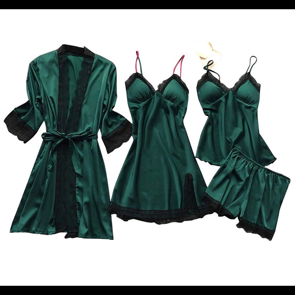 Womens Comfy 4-Piece Pajamas Robes Set Long Sleeve